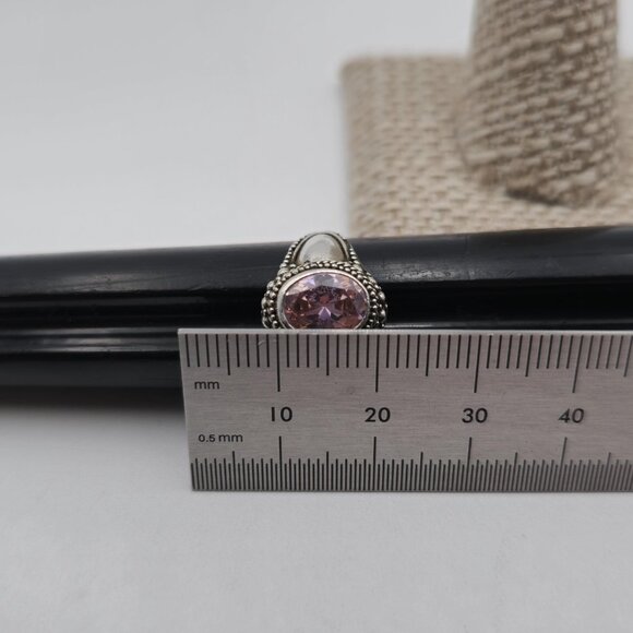Size 7 Sterling Silver Brilliant Oval Pink Cubic Zirconia Ring A3154 - Picture 8 of 9